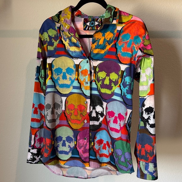 Libertine Vibrant Multicolor Skull Button Down Shirt RARE - Picture 1 of 7